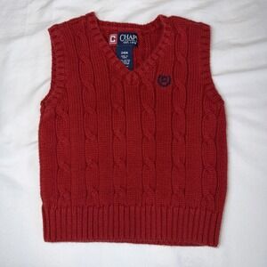 Chaps Ralph Lauren Cotton Red Cable Knit Sweater Vest Toddler Size 2T Chest Logo